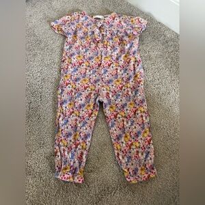Zara Girls Pink Floral Jumpsuit 2/3 toddler with button collar